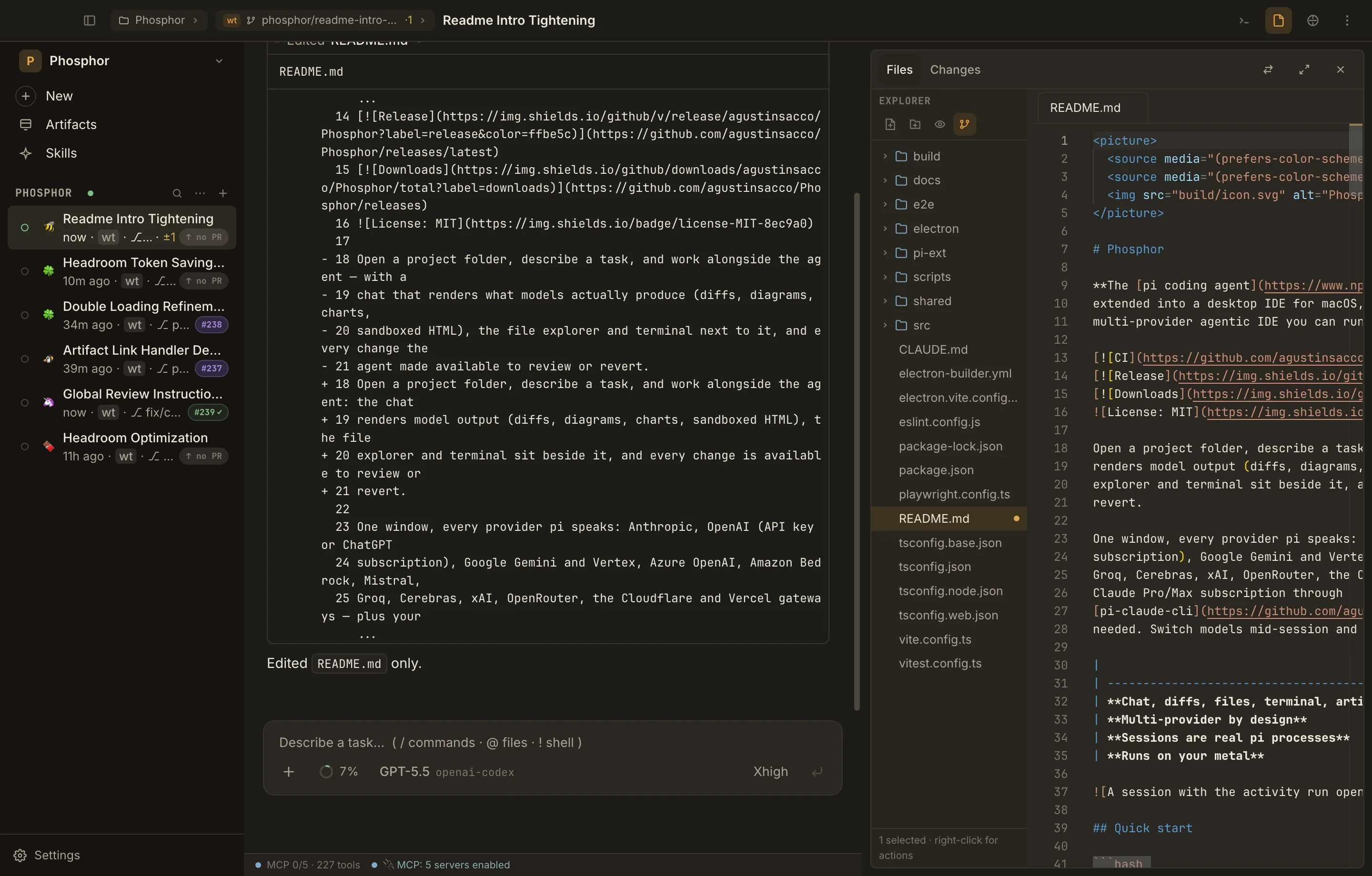 Workspace explorer and Monaco editor docked to the right of the transcript.