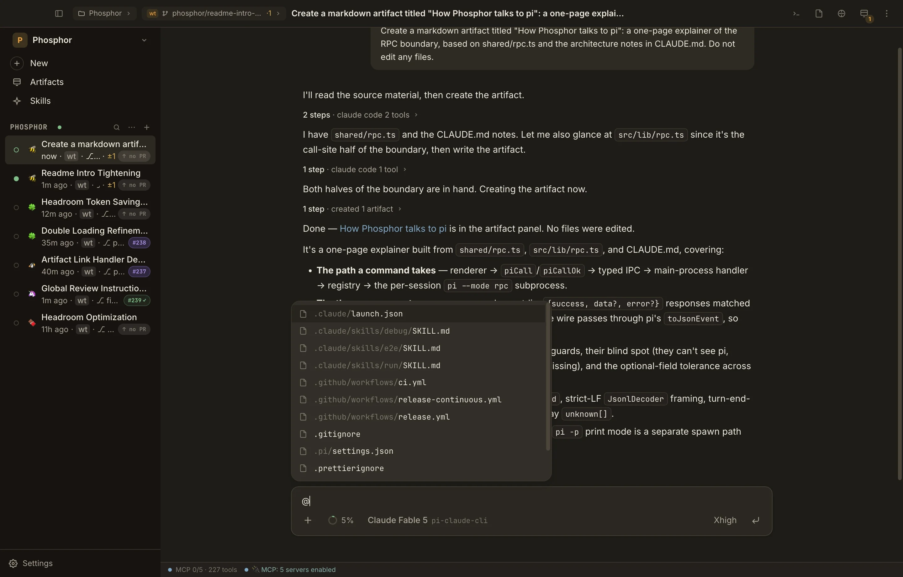 The @ file mention menu, resolved against the real workspace.